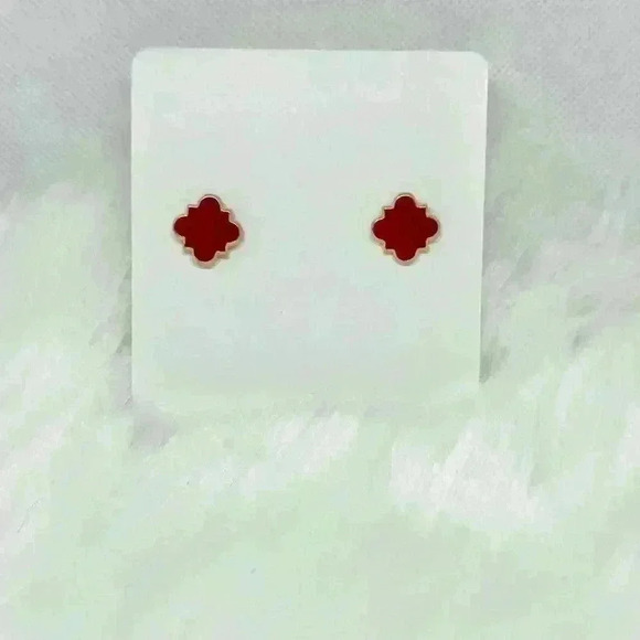 Chloe Clover Stud Earrings 18k Gold Plated Earrings in Red - Picture 3 of 6